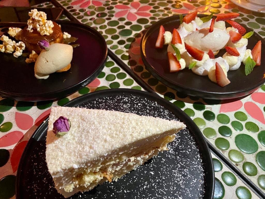 Desserts - cheesecake and popcorn ice cream