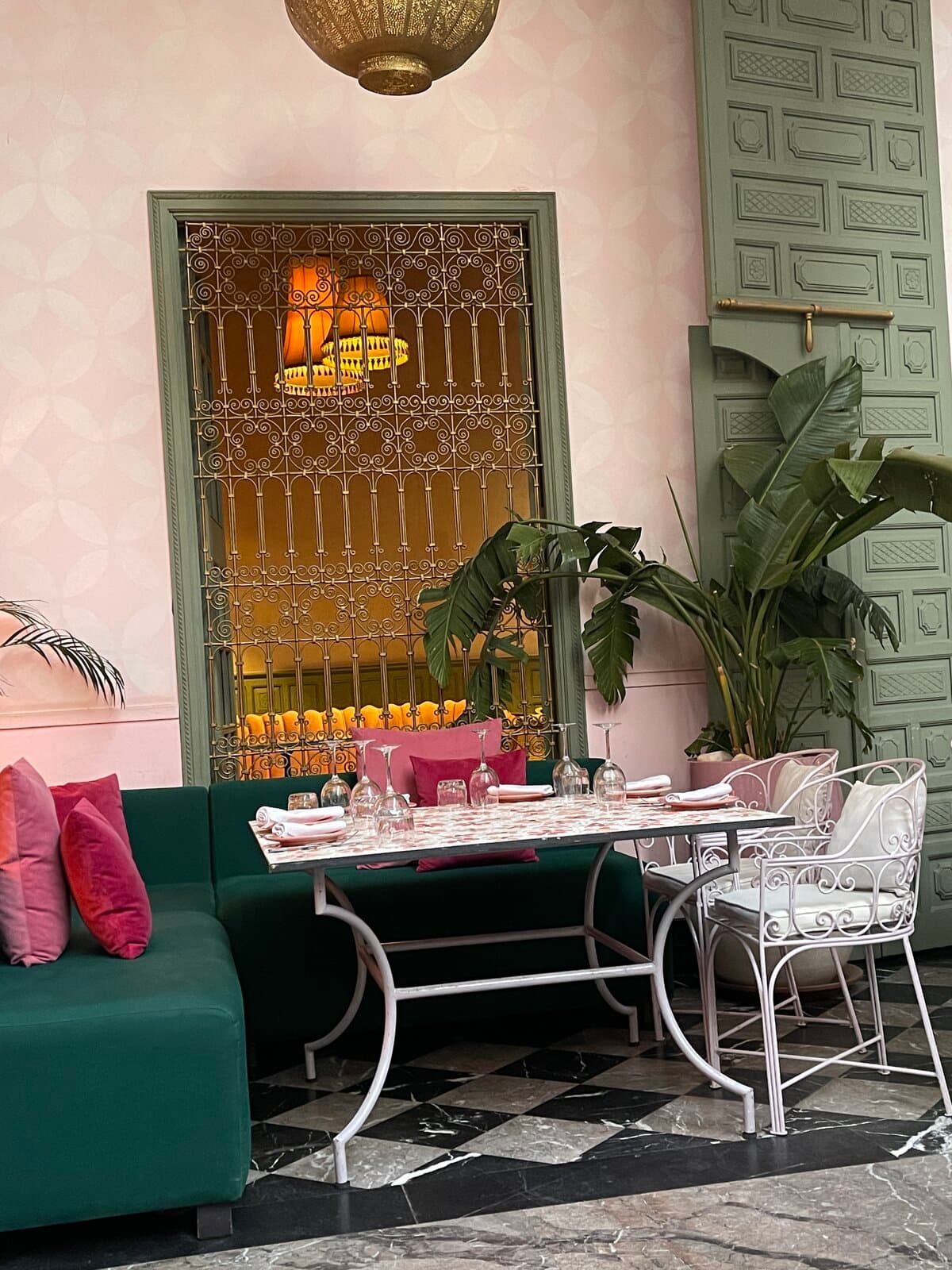 Restaurant interior with Moroccan door