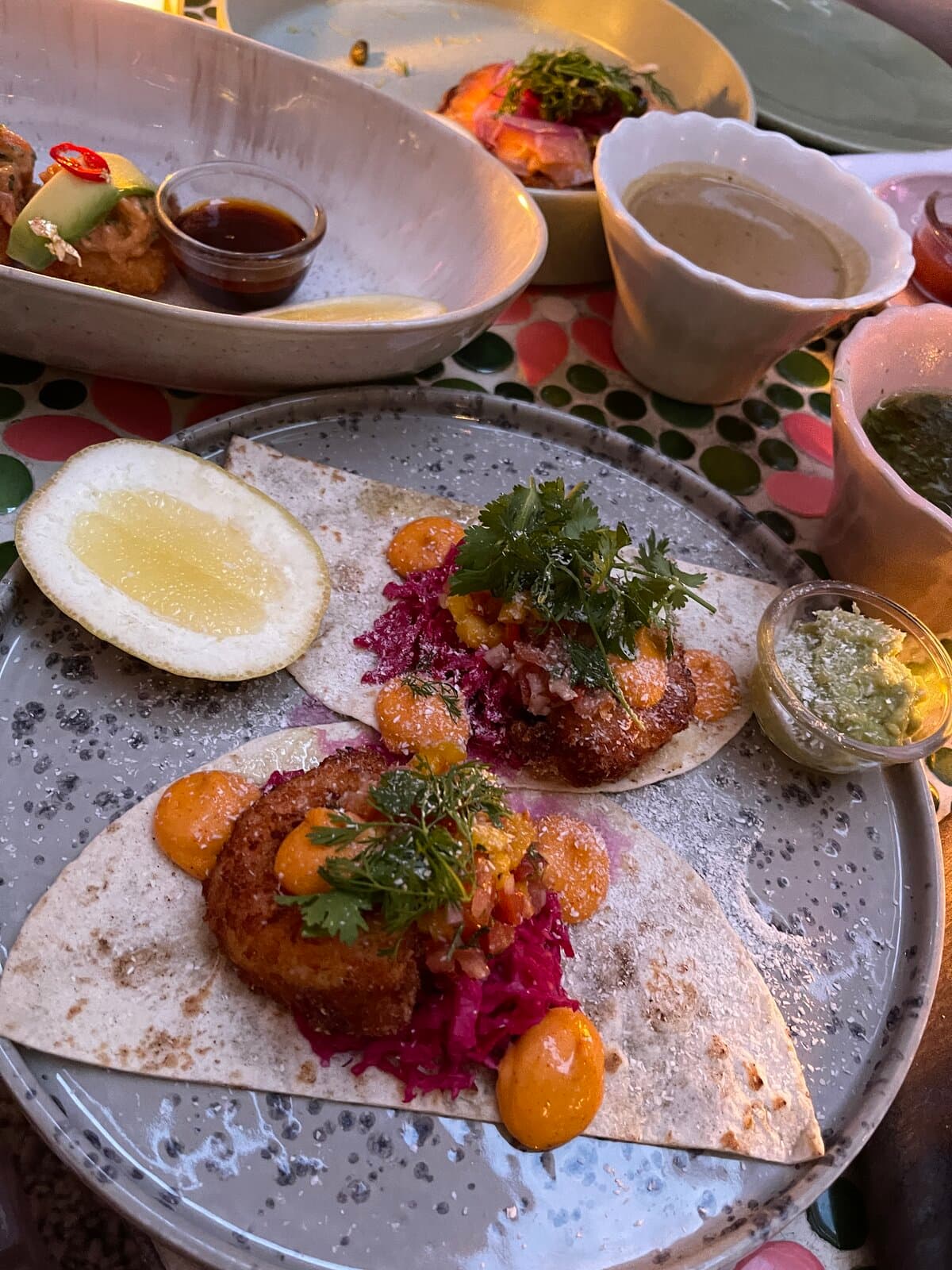 Fish tacos with harissa