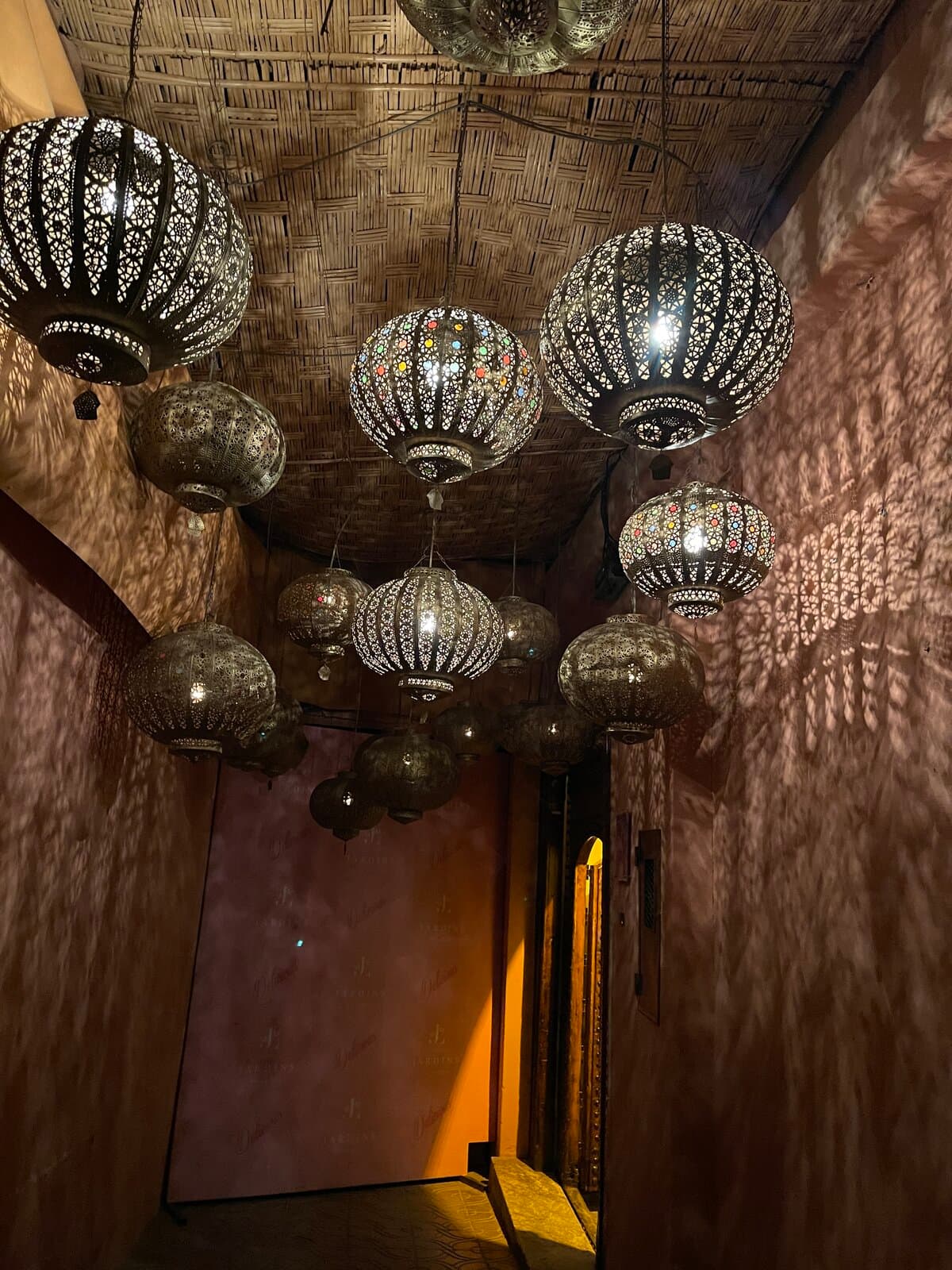 Moroccan lanterns casting light patterns